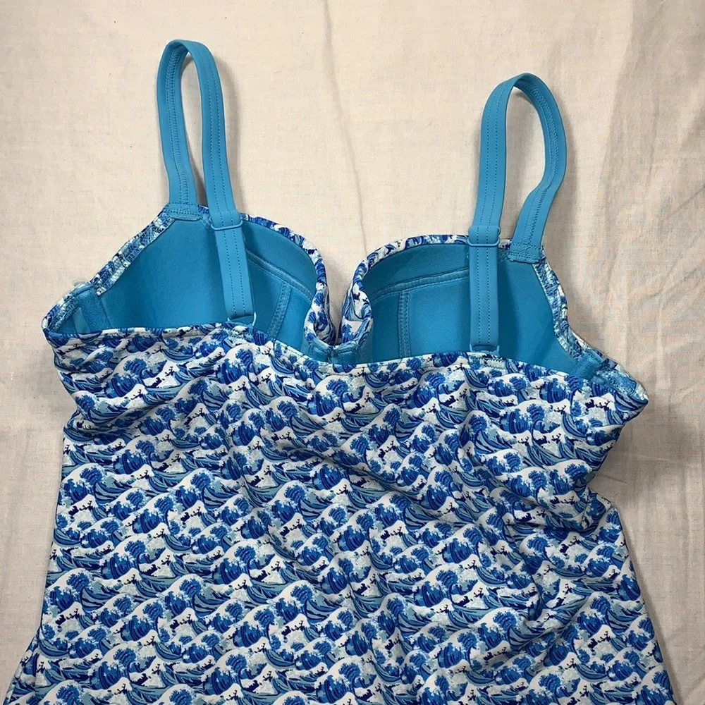 Women's Curvy Kate Riptide Balcony Tankini Swim Top Blue Print Size 32DD